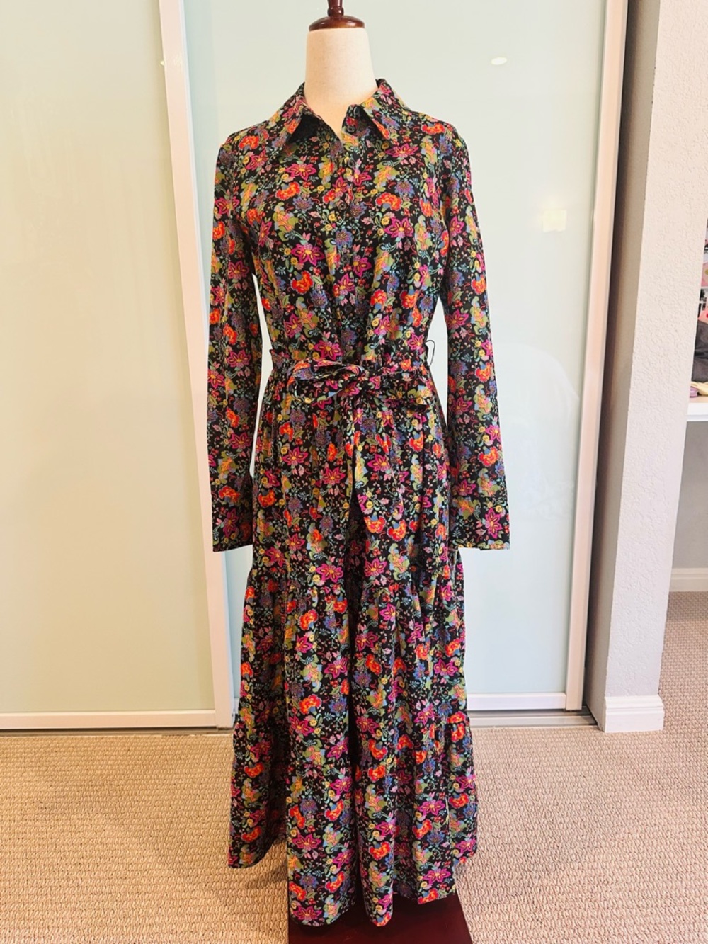 New w Tags Boden Cotton Floral Button-Front Maxi Dress with Tie Waist.